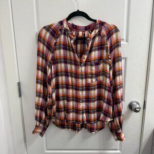 Anthropologie Pilcro Breezy Button down Plaid‎ Shirt Top Raspberry Size XS